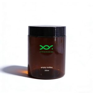 Amber Jars Plastic 250ml with Black Lids Bulk